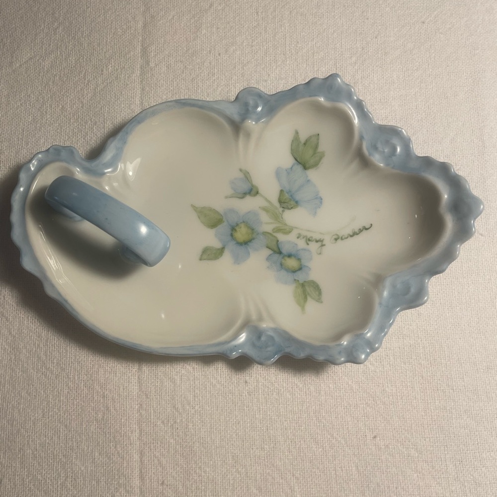 Floral Blue and White Ceramic Dish- Mary Parker